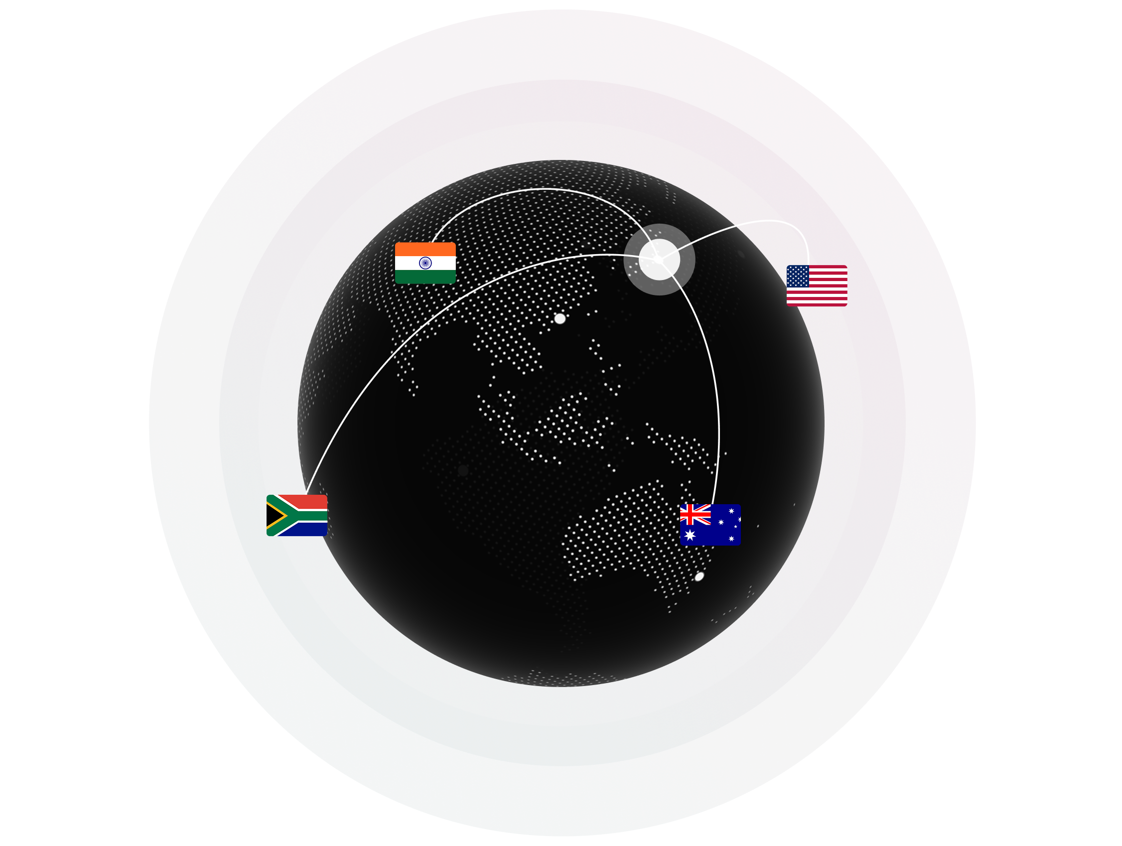 World map with country flags on a black background